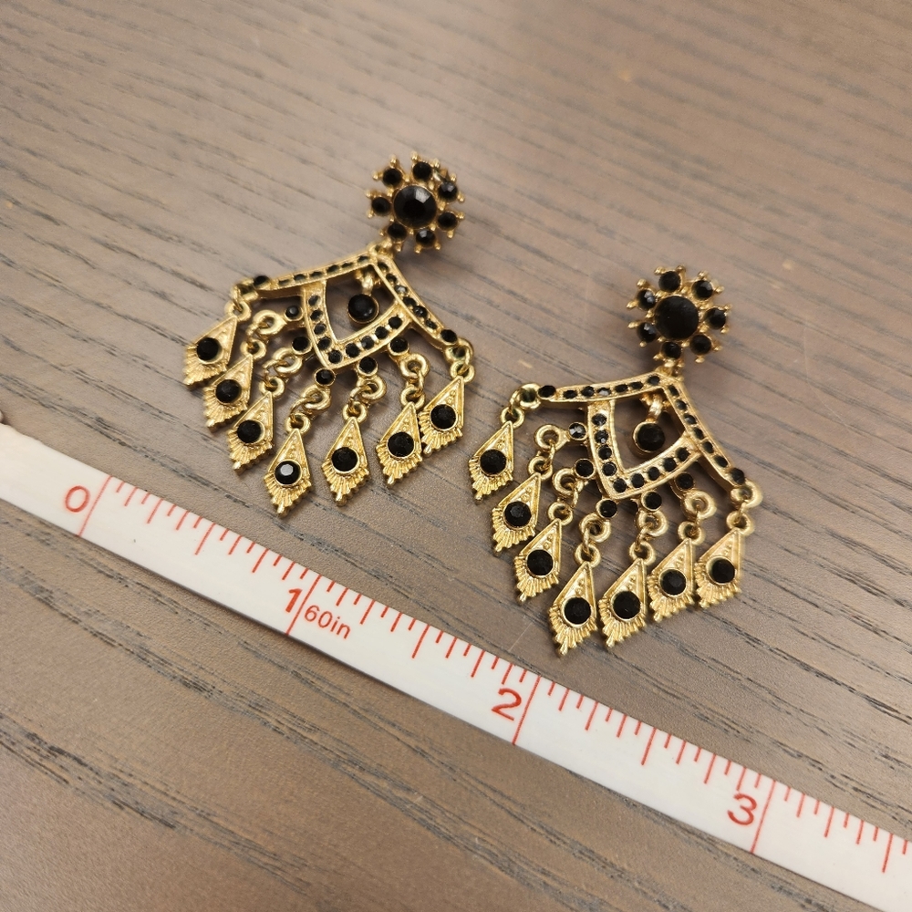 Black and gold chandelier stud earrings